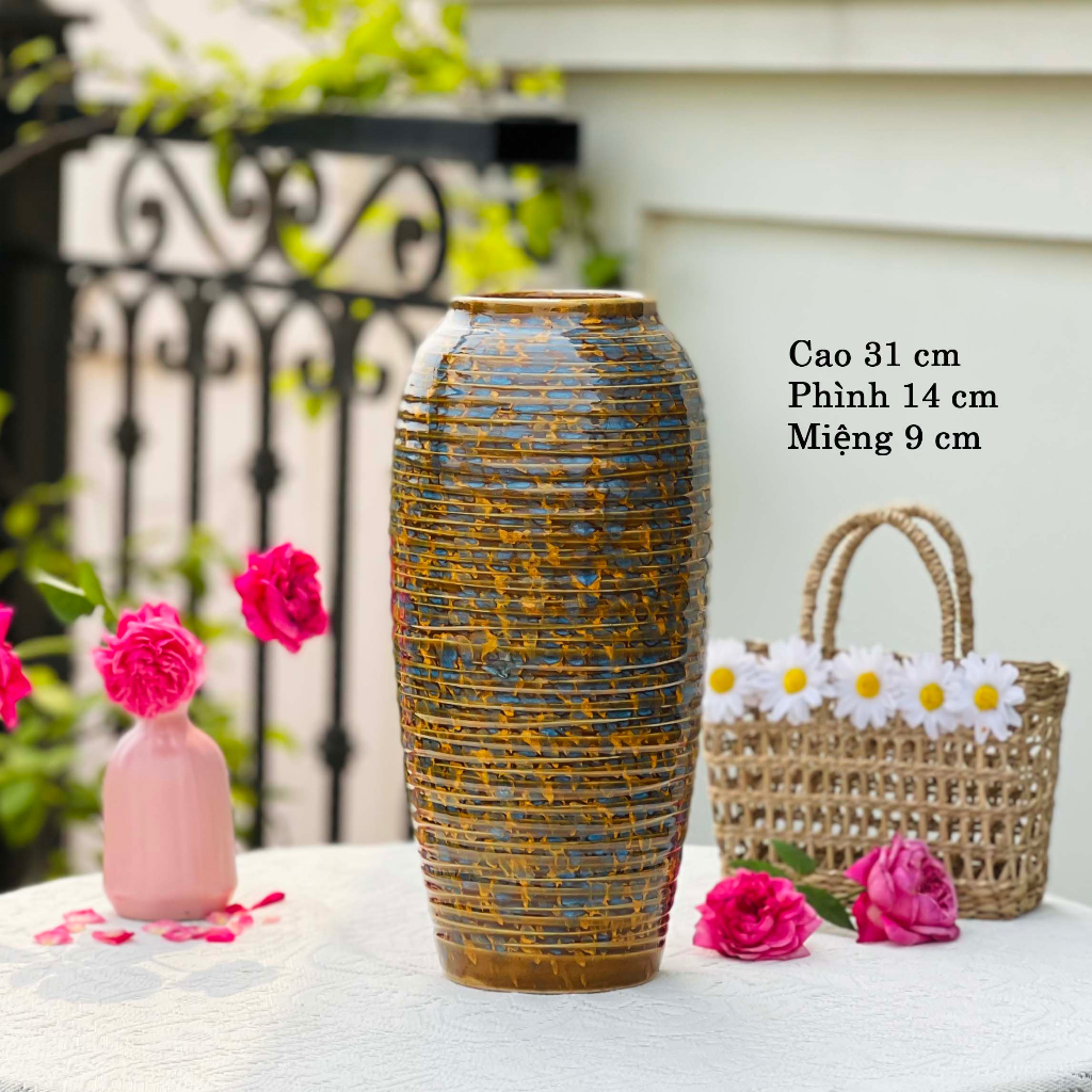 Lọ hoa gốm sứ dáng vò miệng rộng cao 31cm - Bát Tràng