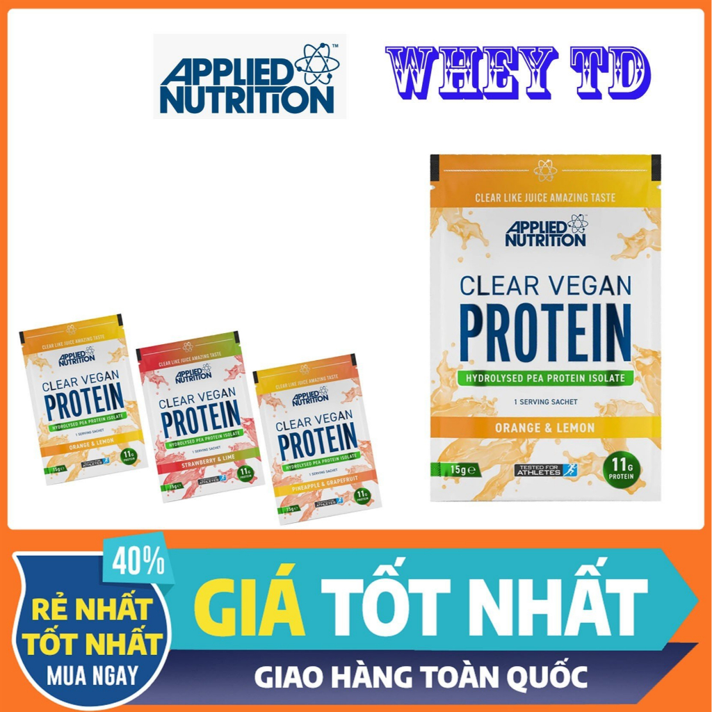 Gói sample Clear Vegan Protein Applied Nutrition 1 lần dùng vị Dứa Bưởi - Whey thực vật tách sữa hương trái cây