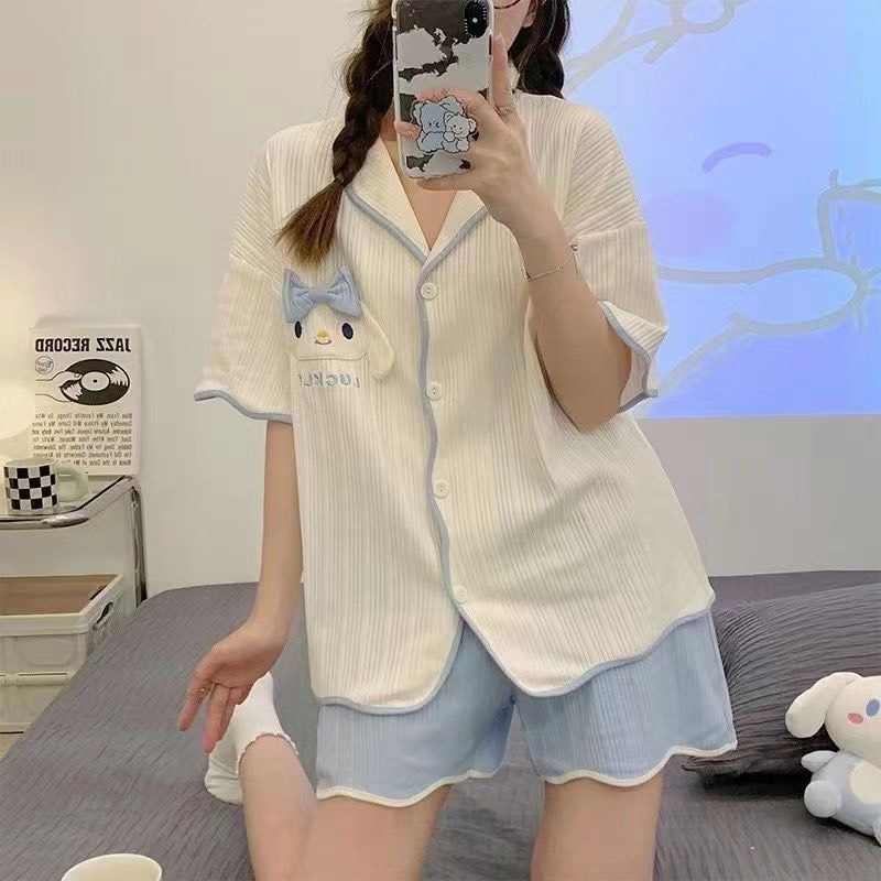 Bộ Pijama lụa mặc nhà hàng quảng châu họa tiết chú chó bạch tuyết form rộng (FS 60kg - JLP07)