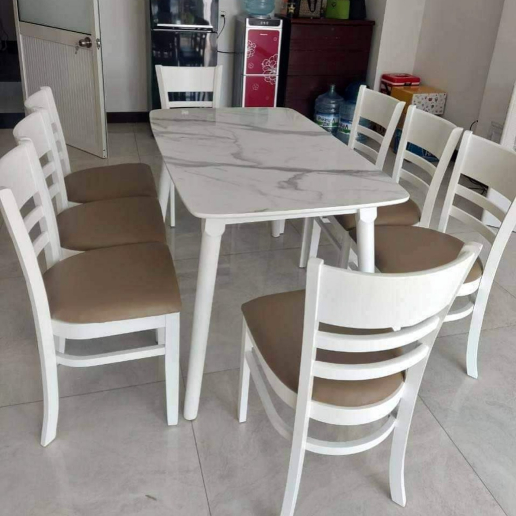 Bàn ăn 6_8 ghế gỗ cau su tự nhiên , bàn ăn cơm gia đình 8 ghế sang trọng