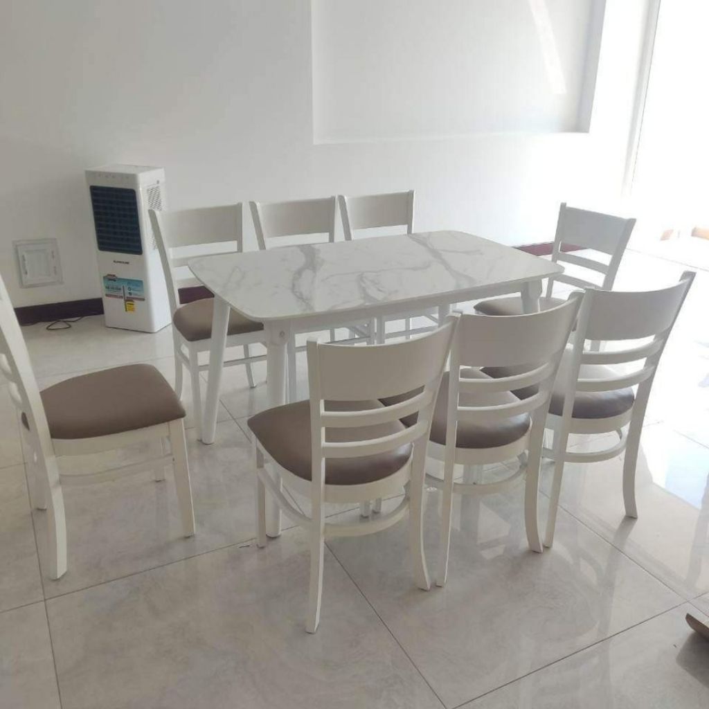 Bàn ăn 6_8 ghế gỗ cau su tự nhiên , bàn ăn cơm gia đình 8 ghế sang trọng