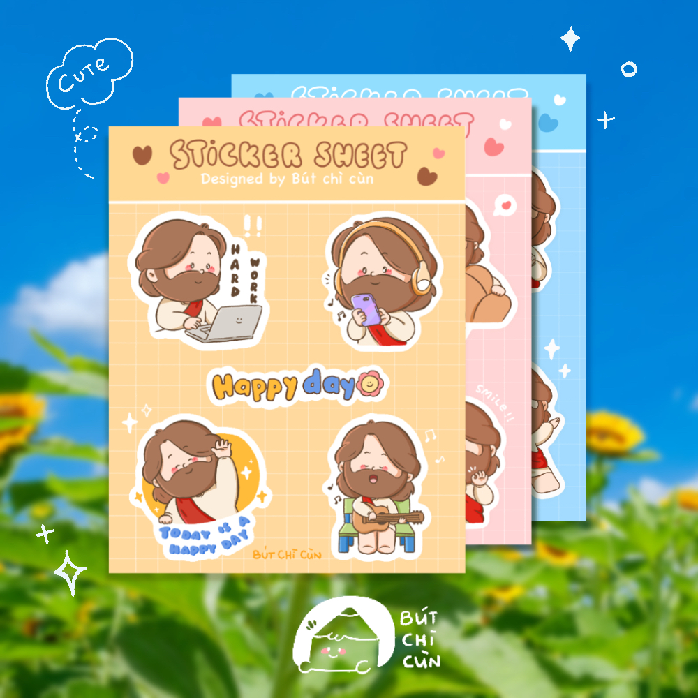 Bộ hình dán - Combo sticker - CHÚA GIÊSU - BÚT CHÌ CÙN - quà tặng Công giáo - thiết kế độc quyền