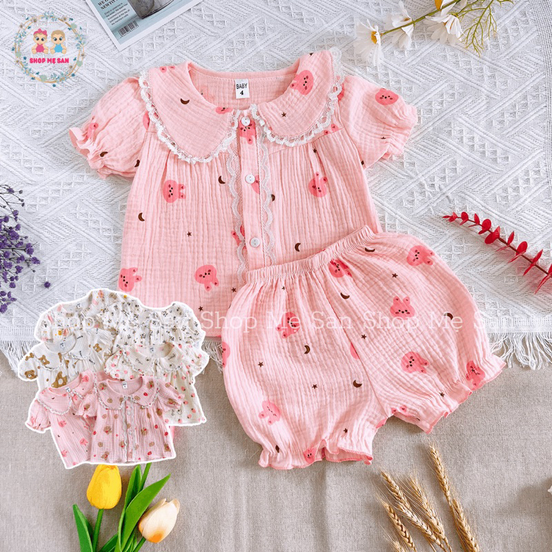 Bộ Cộc Tay Bé Gái, Bộ Hè Bé Gái Chất Liệu Xô Muslin 2 Lớp Cao Cấp, Phom Dáng Và Hoạ Tiết Dễ Thương