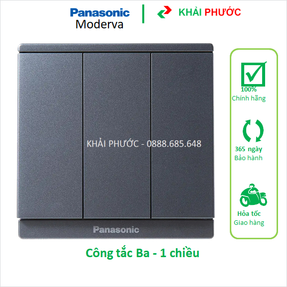 Công tắc ba 1 chiều vuông Moderva Panasonic màu trắng WMF505-VN vàng ánh kim WMF505MYZ-VN xám ánh kim WMF505MYH-VN