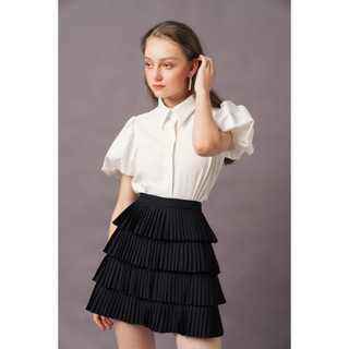 Chân váy tầng xếp ly trắng/đen nữ at moda de lita
