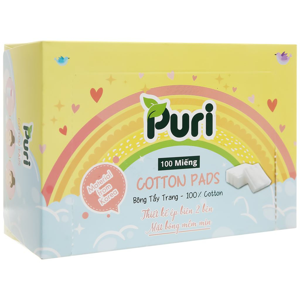 Bông tẩy trang Puri hộp 100 miếng  - Hàng Chính Hãng