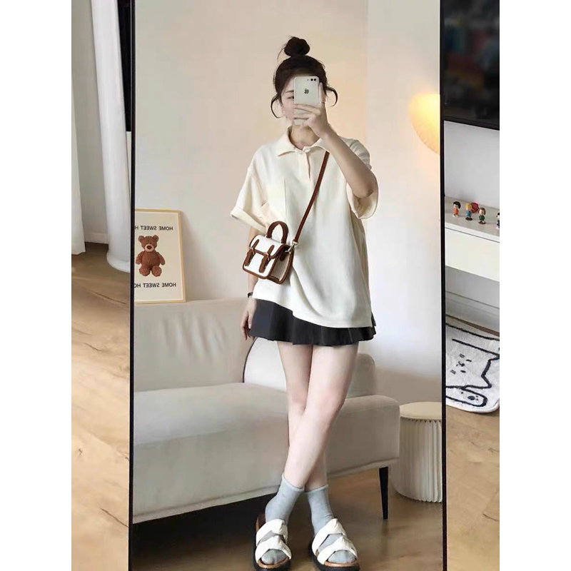 Áo thun polo nữ màu be đơn giãn basic thời trang xứ A Nam