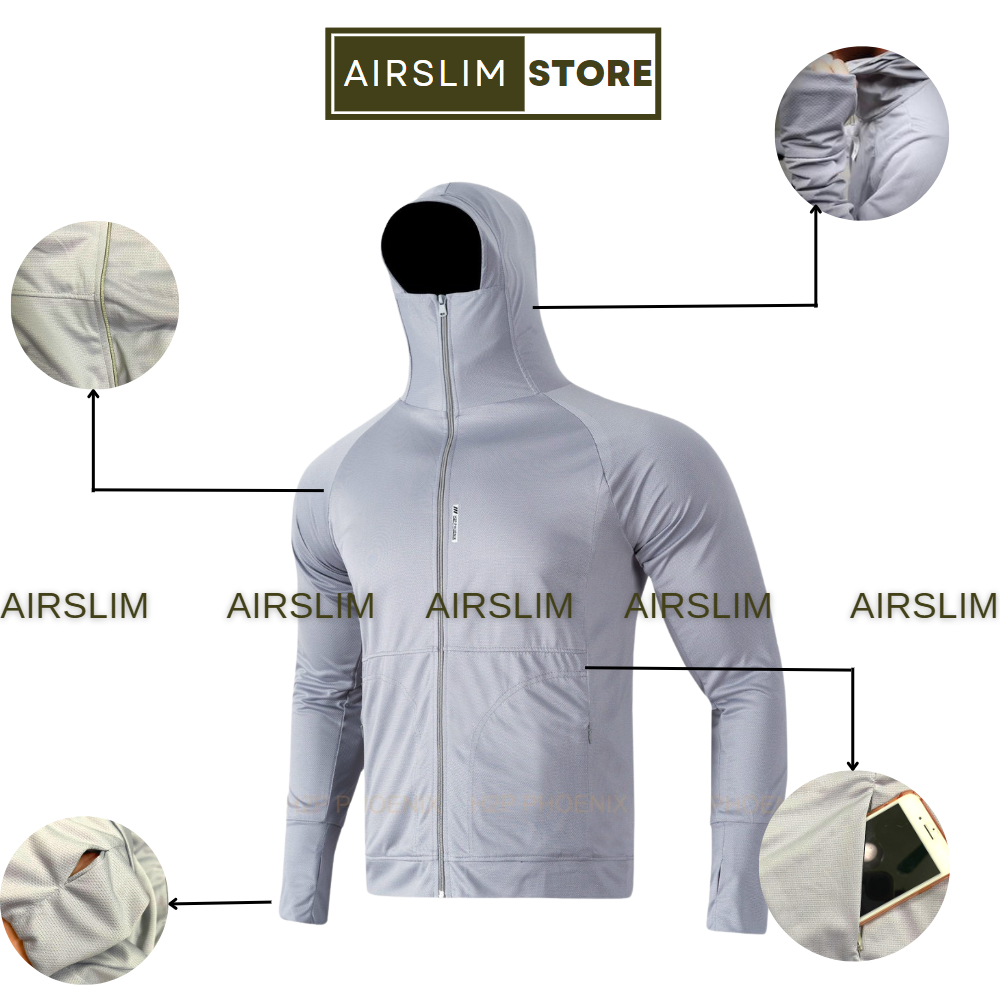 Áo Chống Nắng 2 Lớp Nam Nữ AirSlim Vải Hạt Xoàn Thông Hơi Ngăn Chặn Tia UV Trùm Kín Mũi - CN03