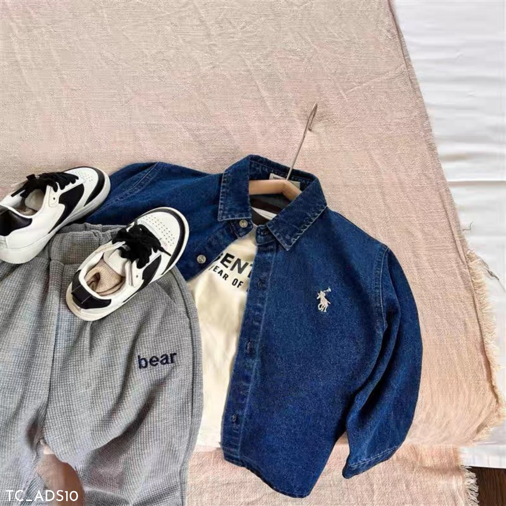 Áo khoác bò cho bé trai EMBES KIDS, áo sơ mi bò trẻ em từ 11kg đến 31kg