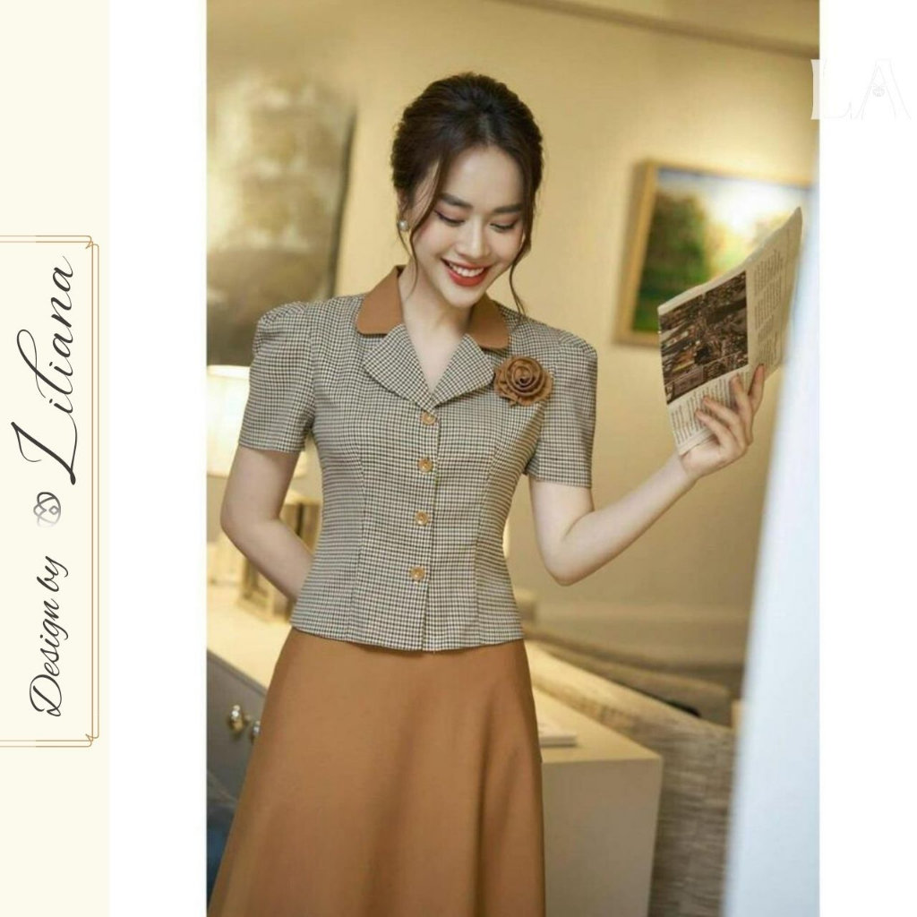Set áo công sở kèm chân váy xòe hàng thiết kế chất liệu cao cấp Liliana
