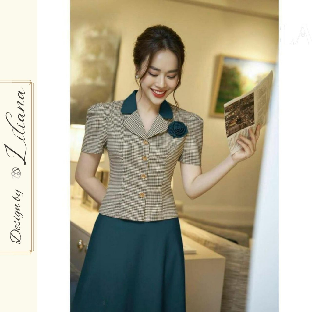 Set áo công sở kèm chân váy xòe hàng thiết kế chất liệu cao cấp Liliana