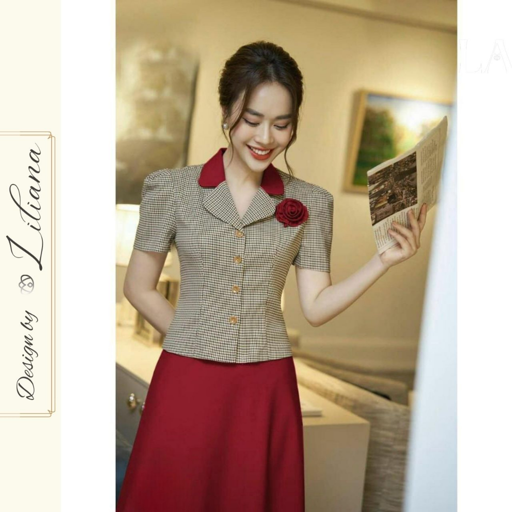 Set áo công sở kèm chân váy xòe hàng thiết kế chất liệu cao cấp Liliana