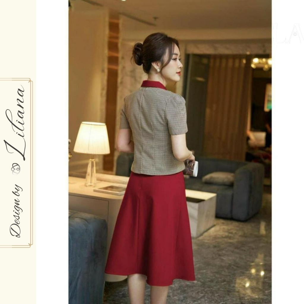 Set áo công sở kèm chân váy xòe hàng thiết kế chất liệu cao cấp Liliana