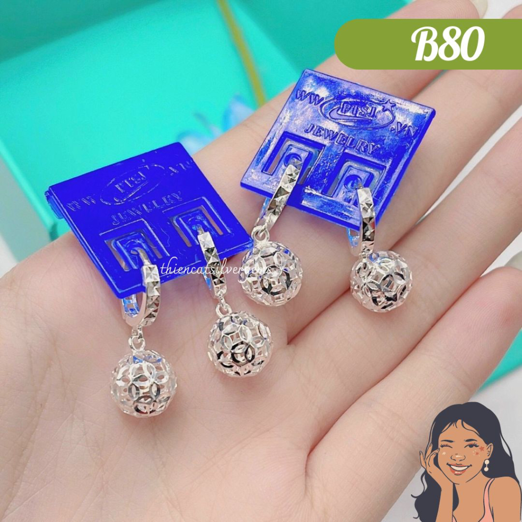 B80 Bông tai tòn ten lồng Kim Tiền Bạc thật Thiên Cát s950