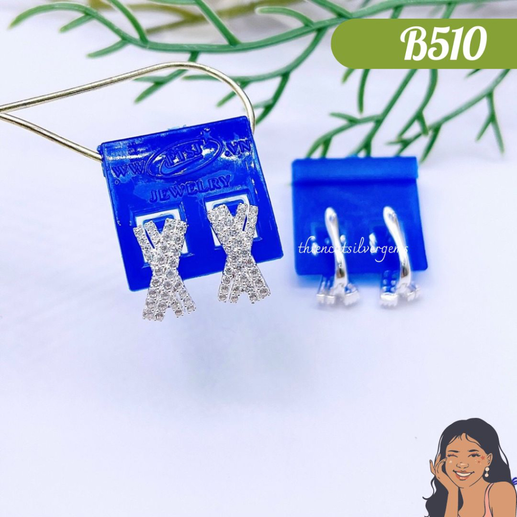 B510 Bông tai khoen bật chữ X đính đá Bạc thật Thiên Cát s950