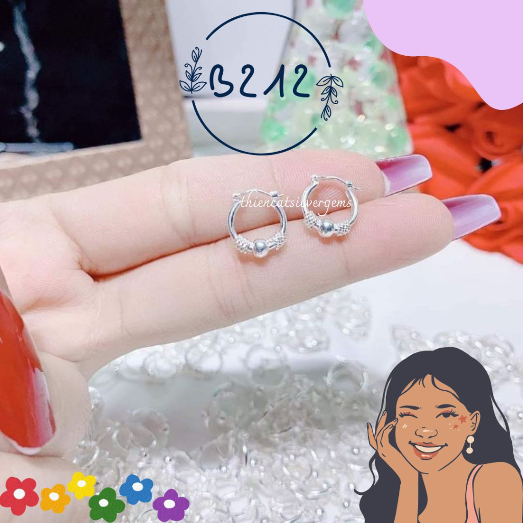 B212 Bông tai khoen bi cho bé sơ sinh Bạc thật nguyên chất Thiên Cát