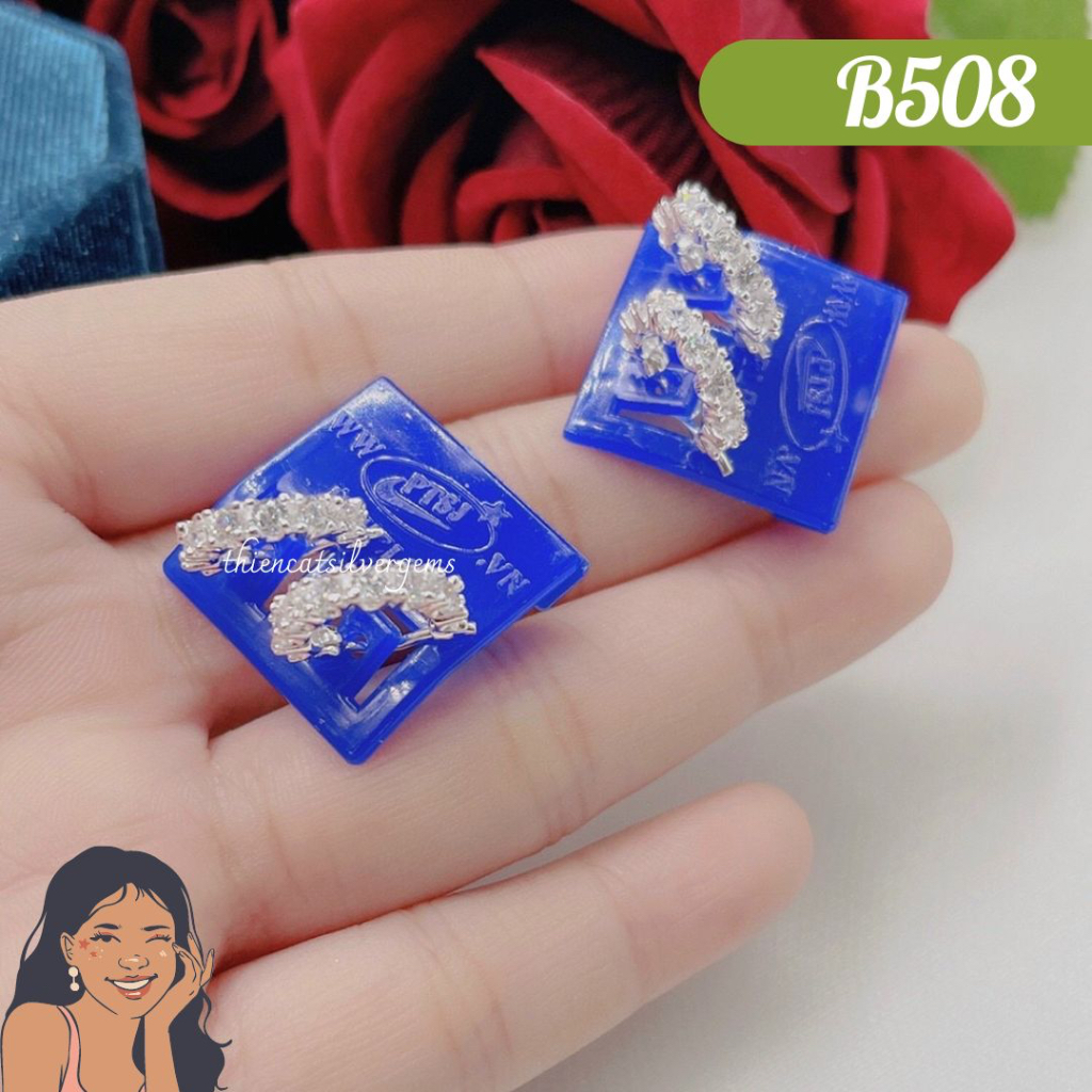 B508 Bông tai khoen tròn đính đá Bạc thật Thiên Cát s950