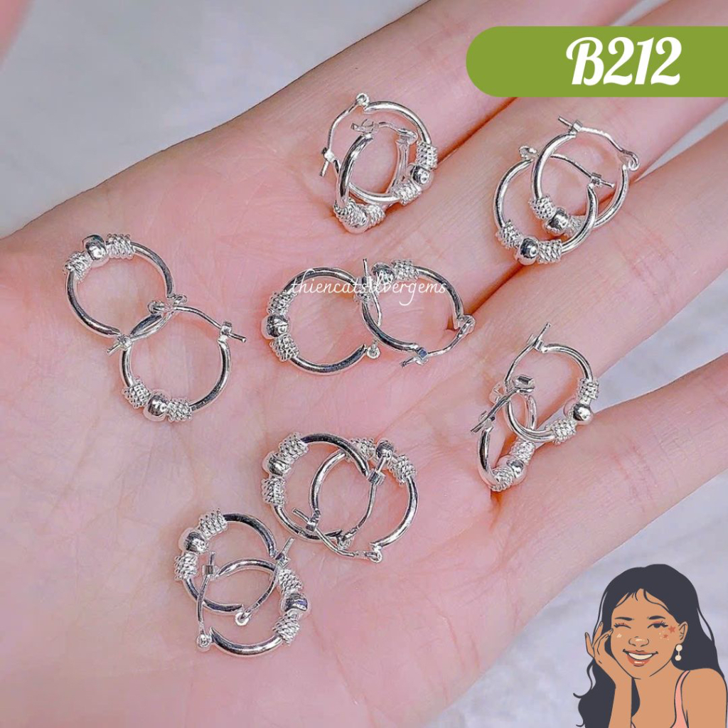 B212 Bông tai khoen bi cho bé sơ sinh Bạc thật nguyên chất Thiên Cát