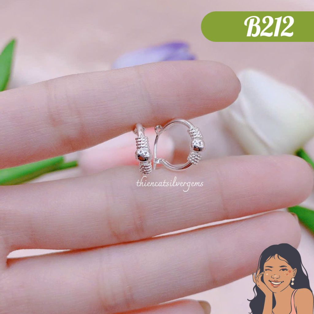 B212 Bông tai khoen bi cho bé sơ sinh Bạc thật nguyên chất Thiên Cát