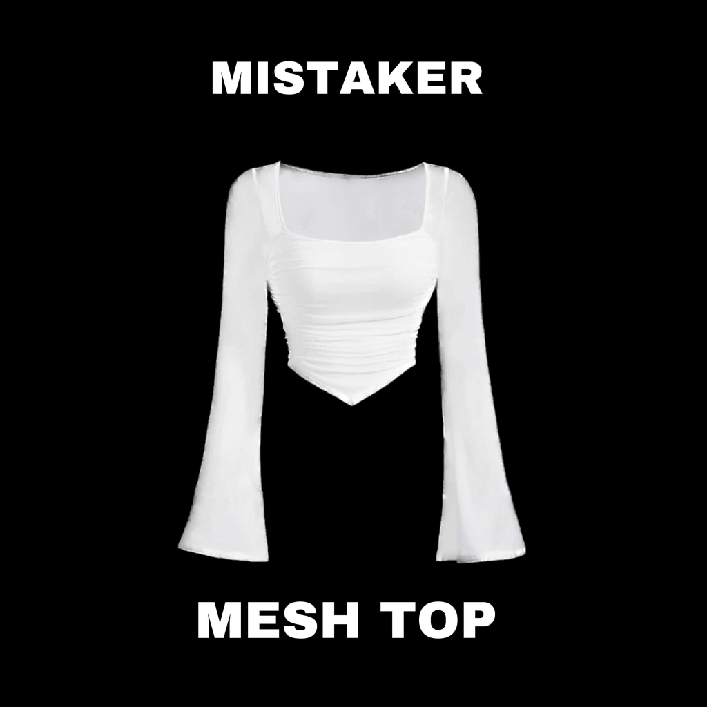 Áo lưới tay dài - Mesh top white