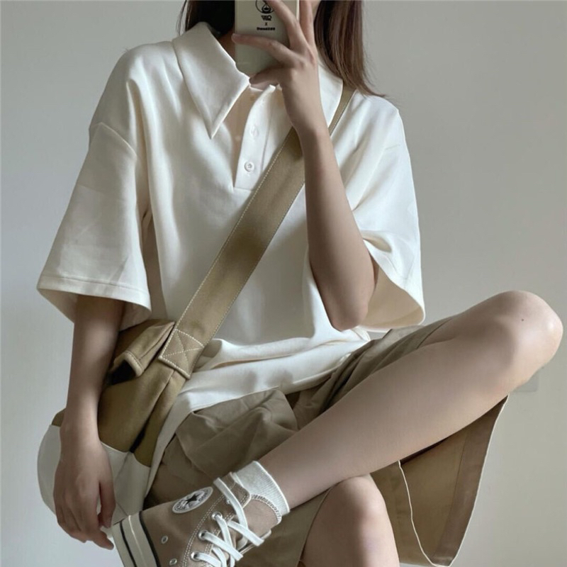 Áo thun polo nữ màu be đơn giãn basic thời trang xứ A Nam