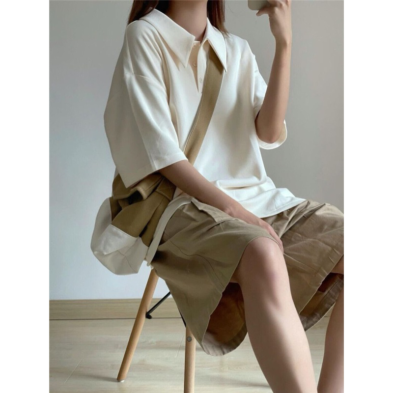 Áo thun polo nữ màu be đơn giãn basic thời trang xứ A Nam