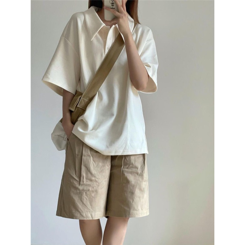Áo thun polo nữ màu be đơn giãn basic thời trang xứ A Nam