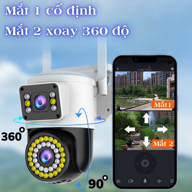 Camera Yoosee Ngoài Trời 2 Mắt PTZ 36Led,Quan Sát Rộng, Xoay 360 Độ, Ban Đêm Có Màu-Camera Ngoài Trời Yoosee 4 Râu 48Led