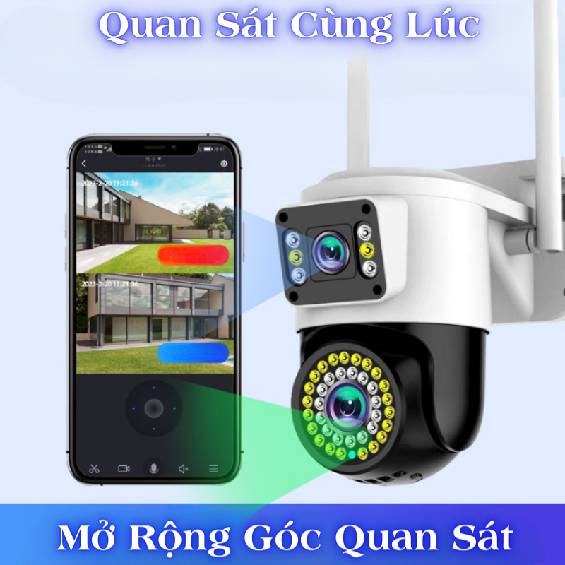 Camera Yoosee Ngoài Trời 2 Mắt PTZ 36Led,Quan Sát Rộng, Xoay 360 Độ, Ban Đêm Có Màu-Camera Ngoài Trời Yoosee 4 Râu 48Led