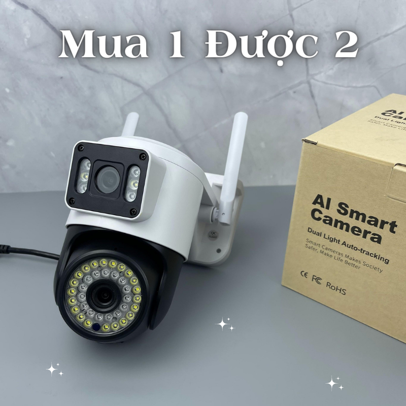 Camera Yoosee Ngoài Trời 2 Mắt PTZ 36Led,Quan Sát Rộng, Xoay 360 Độ, Ban Đêm Có Màu-Camera Ngoài Trời Yoosee 4 Râu 48Led