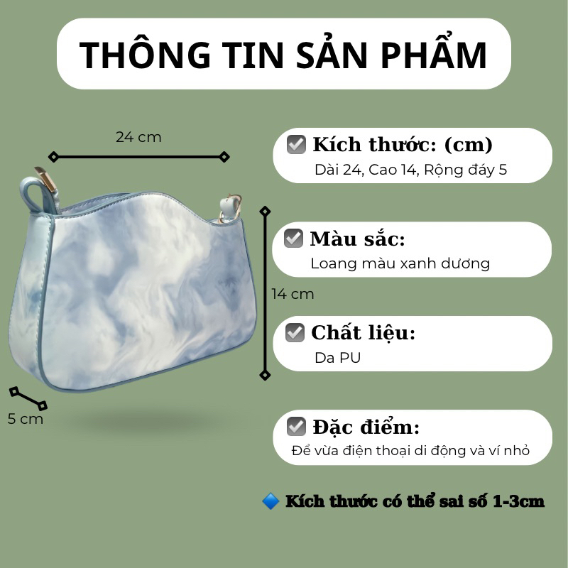 Túi Kẹp Nách Đeo Vai Màu Xanh Da Trời Loang Thiết Kế Thời Trang - Aggie House