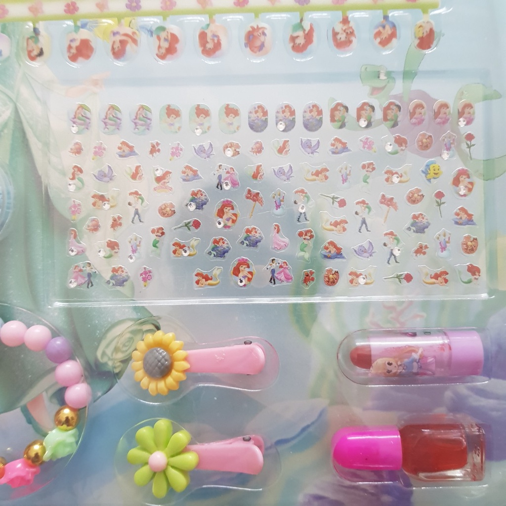 Bộ 24 móng tay giả kèm dán móng và đồ trang điểm hình công chúa, kitty cho bé