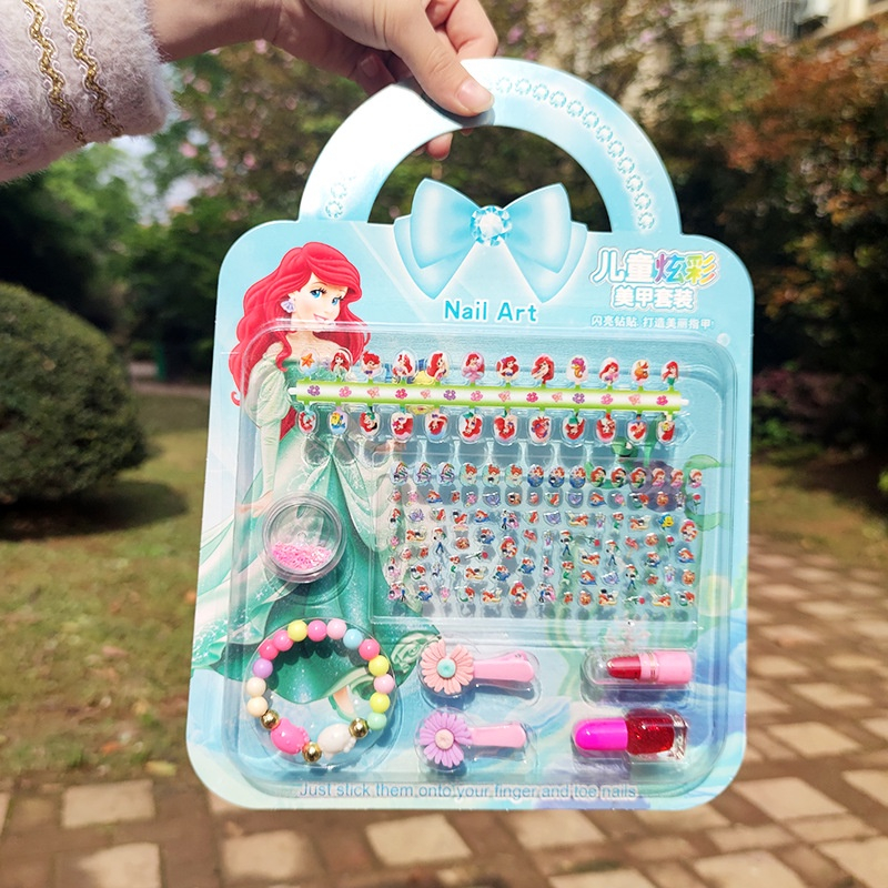 Bộ 24 móng tay giả kèm dán móng và đồ trang điểm hình công chúa, kitty cho bé