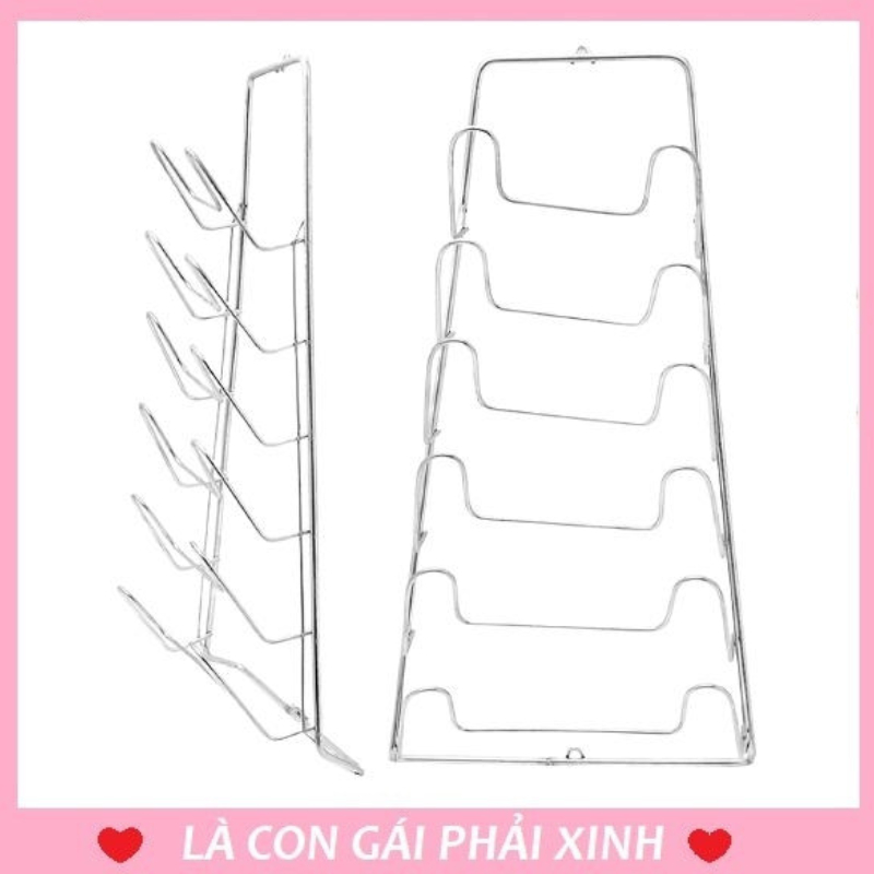 Giá treo nắp vung, nồi, chảo, giá đỡ inox 6 tầng phơi nắp nồi, chảo, chất liệu inox không gỉ chắc chắn, bền đẹp