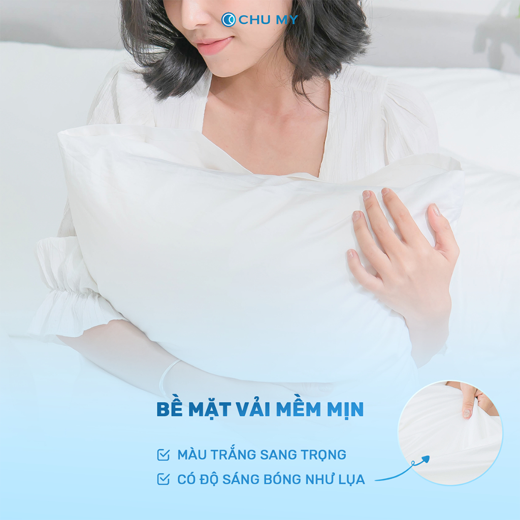 Vỏ gối trắng khách sạn CHU MY, TC400 100% cotton, tiêu chuẩn khách sạn 5 sao, kích thước 50x70cm/60x80cm