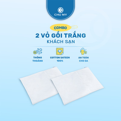 Combo vỏ gối trắng CHU MY, 100% cotton, nhiều kích thước lựa chọn