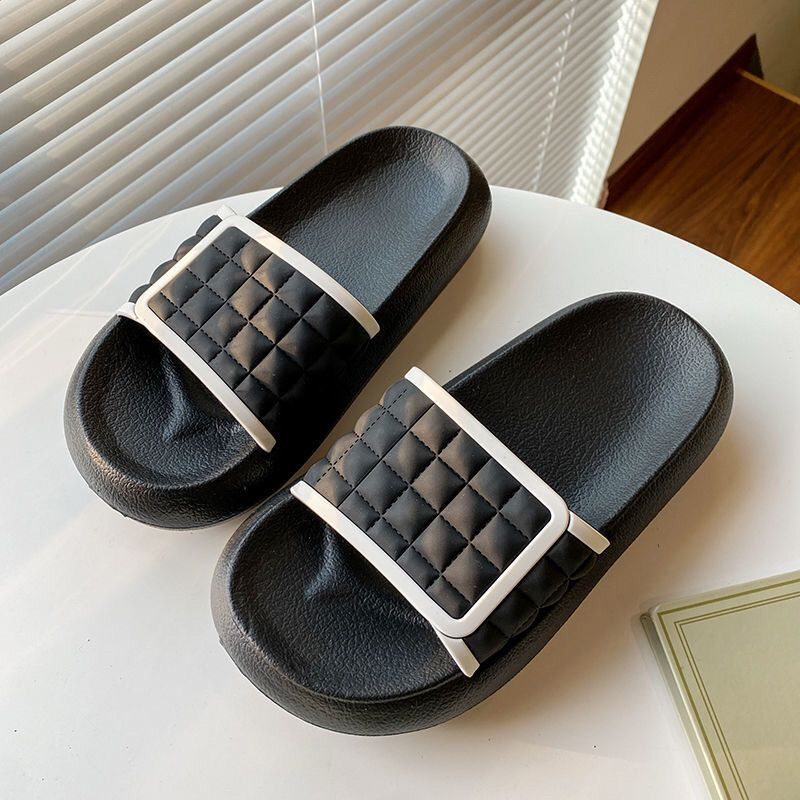 Dép quai ngang caro 、Dép Sọc Caro  Trắng Đen Chống Trượt Thời Trang Mùa Hè Cho Nam Và Nữ