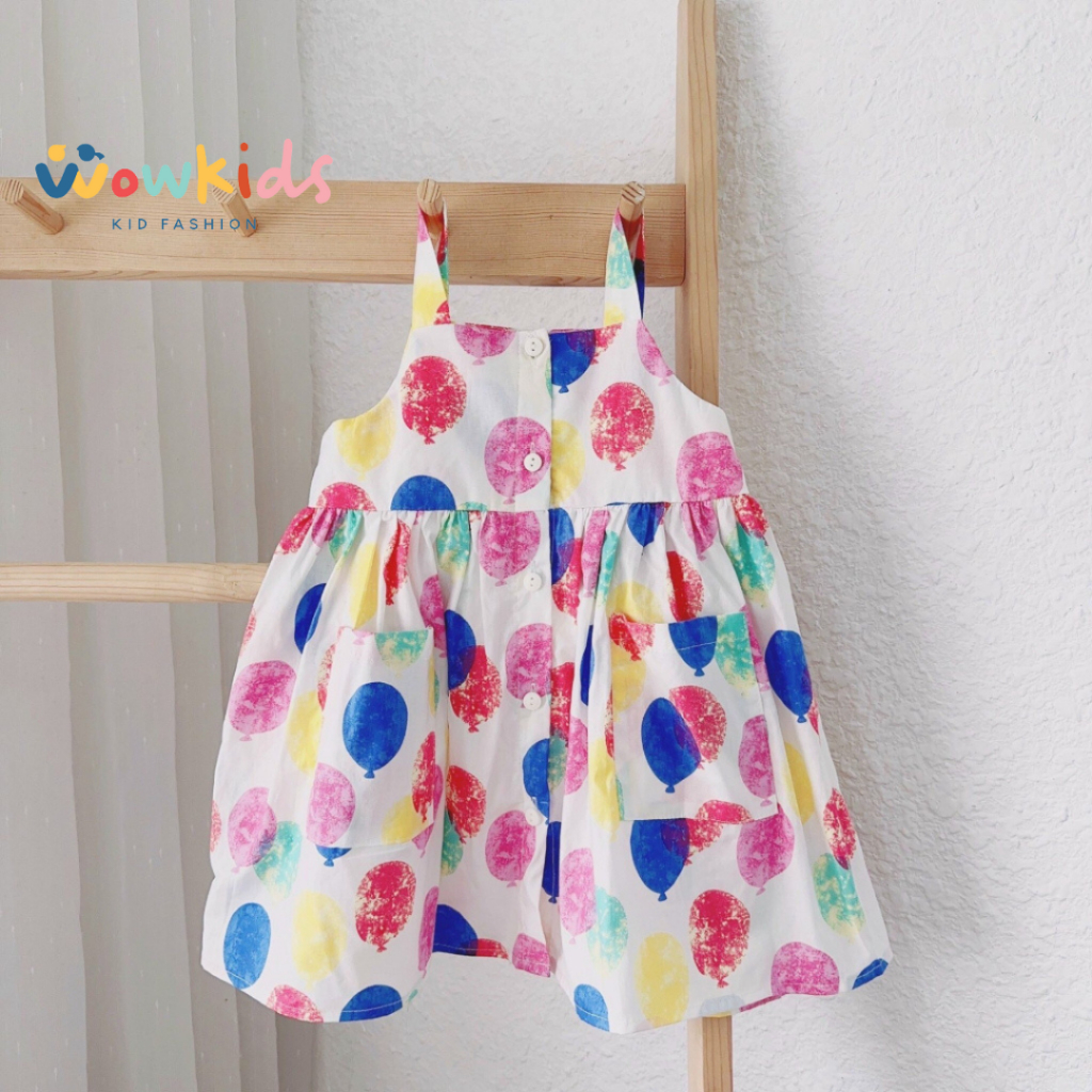 Váy 2 Dây Cho Bé Gái, Đầm Bé Gái WOWKIDS Họa Tiết Đáng Yêu Chất Liệu Thô Hàn Mềm Mại, Thoáng Mát