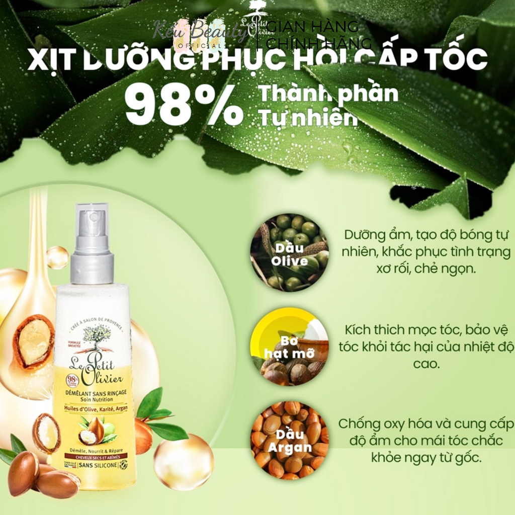 Combo Xịt Dưỡng Làm Mềm Tóc 150ml và Kem Ủ Phục Hồi Tóc Hư Tổn 330ml Le Petit Olivier