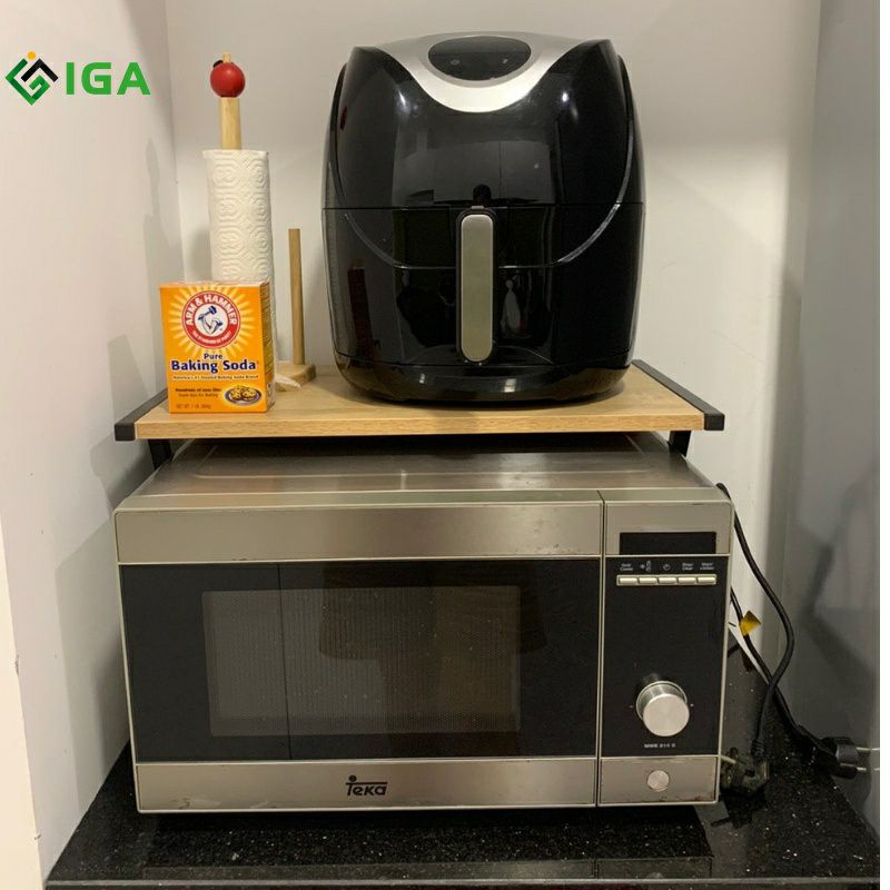 Kệ lò vi sóng 2 tầng kích thước 30x50 cao 33 cm mặt gỗ cao su.