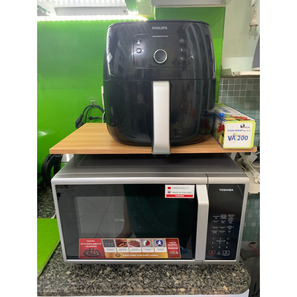 Kệ lò vi sóng 2 tầng kích thước 30x50 cao 33 cm mặt gỗ cao su.