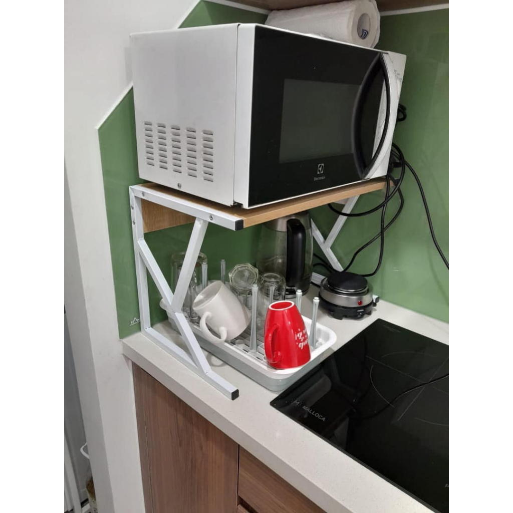 Kệ lò vi sóng 2 tầng kích thước 30x50 cao 33 cm mặt gỗ cao su.