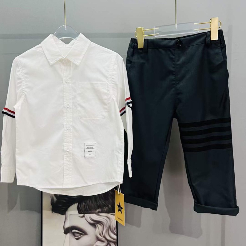 Áo sơ mi Thom browne cho bé, áo dài tay nam nữ unisex, Kid_genZ