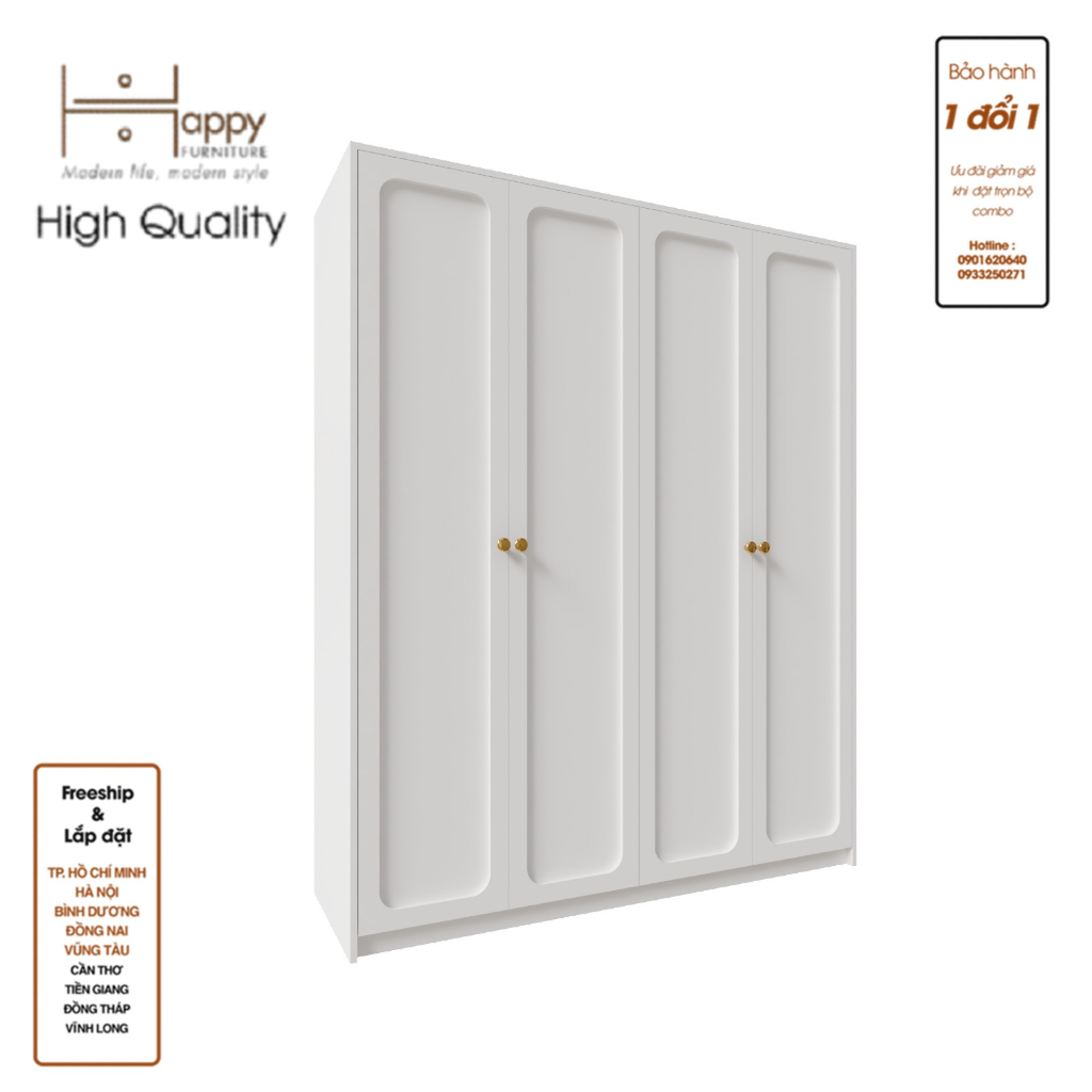 ELEGANT, Tủ quần áo 4 cửa mở 1m6x2m, 160cm x 54cm x 200cm ( DxRxC), TCM_084