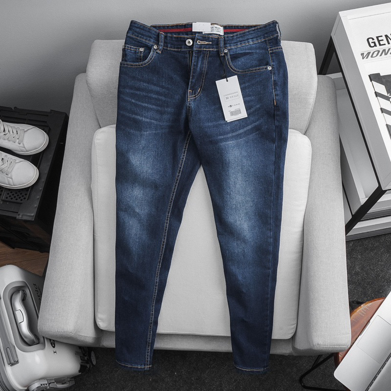 Quần jean bò nam xanh đậm hàng xuất khẩu cao cấp slimfit ôm dáng co giãn