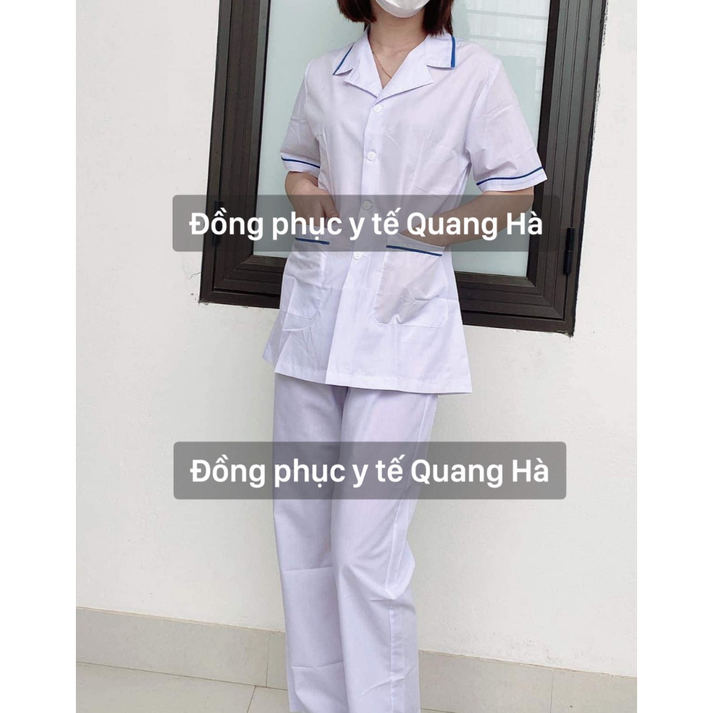 Áo Blue, Blouse trắng Viền Dáng Ngắn Ngang Đùi Nam Nữ - Cọc tay Hàng Đẹp Loại 1 Dành Cho Y Tá, Dược Sĩ, Điều Dưỡng.