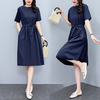 Đầm suông nữ xếp ly cổ tròn cộc tay thời trang trẻ phong cách Hàn Quốc-Đũi Việt