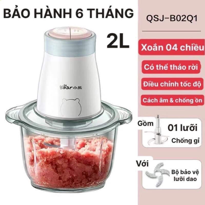 Máy xay Bear chính hãng cối thuỷ tinh 2l, bộ dao 4 lưỡi kép