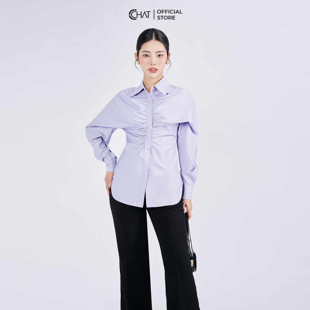 Áo Sơ Mi Nữ Kiểu Nhún Eo Thân Dài Dáng Ôm Chất Thô Cao Cấp 53FDT2015OT