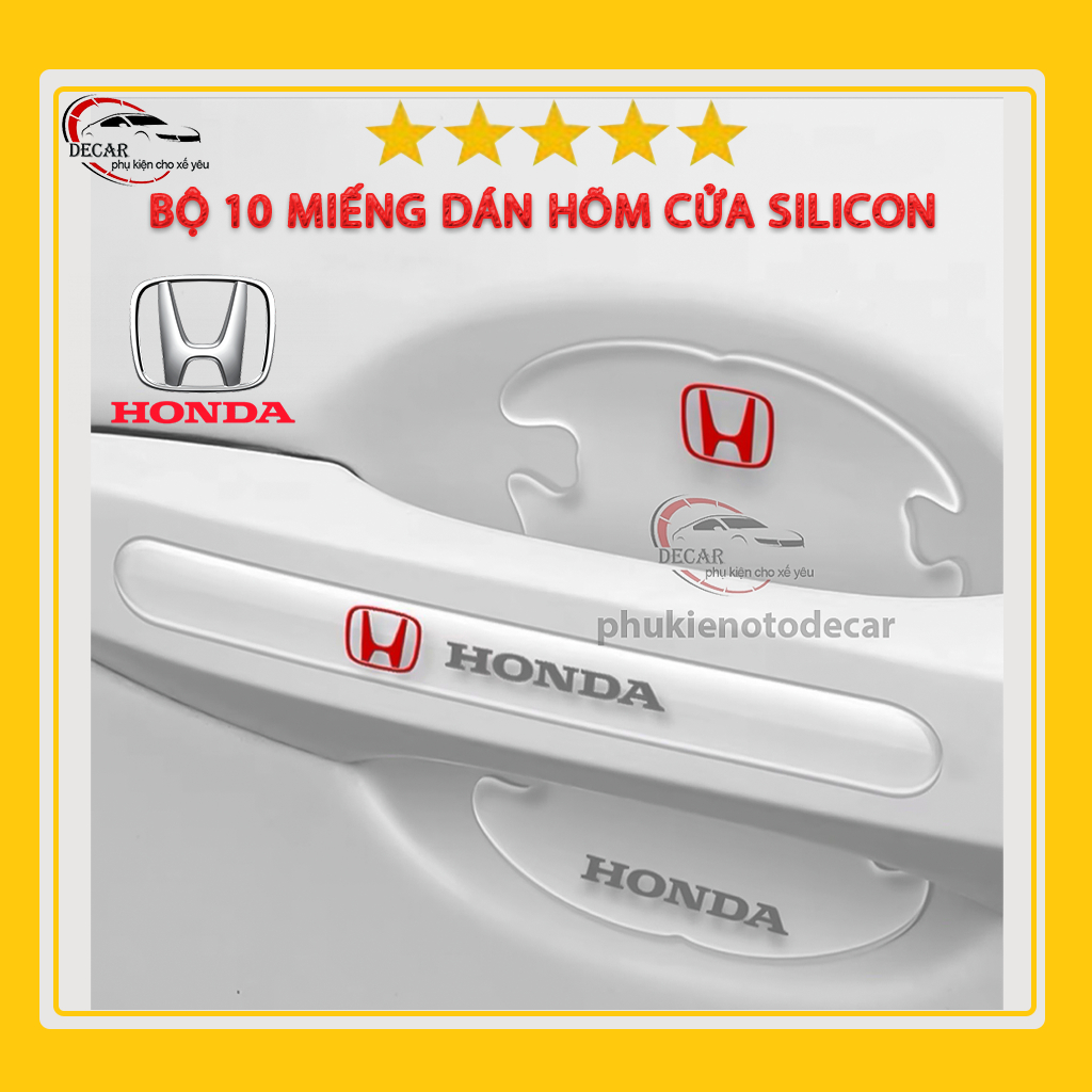 Bộ 10 miếng dán chống xước hõm cửa xe honda silicon cao cấp , miếng dán cửa xe, ốp lõm tay nắm in logo